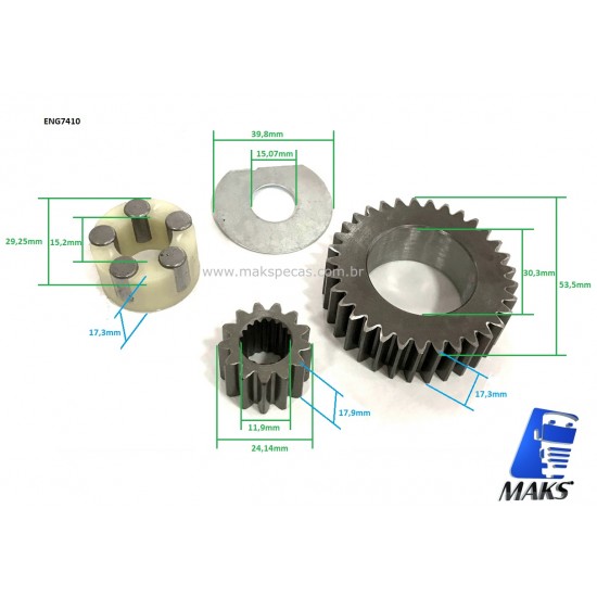 ENG7410 - Kit engrenagens da planetária para motor de arranque modelo Denso 2280007410 24V 7.8KW , John Deere, outros.