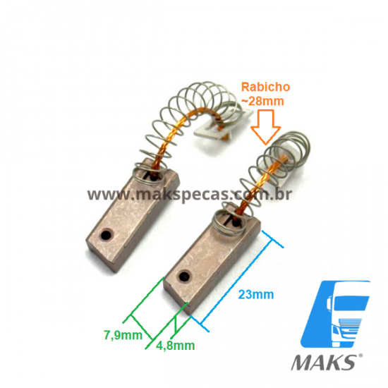 ESC8891 - Jogo de escovas para o regulador do alternador modelo Mitsubishi 24V 80A, VOLVO VM 210,240,260, outros. ESC8891 - Jogo de escovas para o regulador do alternador modelo Mitsubishi 24V 80A, VOLVO VM 210,240,260, outros.