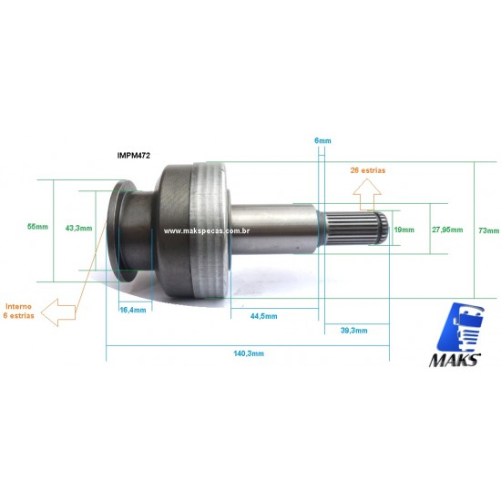 IMPM472 - Embreagem (Impulsor) para motor de arranque modelo Mitsubishi Série M9 7,5KW tipo MBB Axor. Diversas aplicações, consulte a lista na descrição IMPM472 - Embreagem (Impulsor) para motor de arranque modelo Mitsubishi Série M9 7,5KW tipo MBB Axor. Diversas aplicações, consulte a lista na descrição