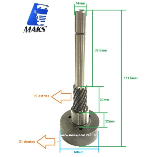PLAN1721 - Eixo da planetária para motor de partida Delco Remy 28MT, MBB 1721