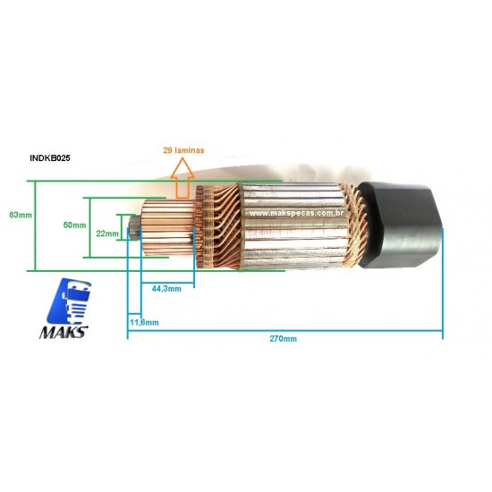 INDKB025 - Induzido para motor de partida Bosch ou Delco Remy KB  24V