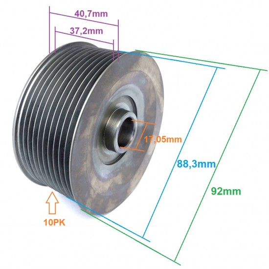 POL5691 - Polia para alternador eletrônico Mitsubishi Scania 440R 28V 100A A004TR5691 Scania 1884268, 573015, SC0573015 A004TR5691ZT, outros.