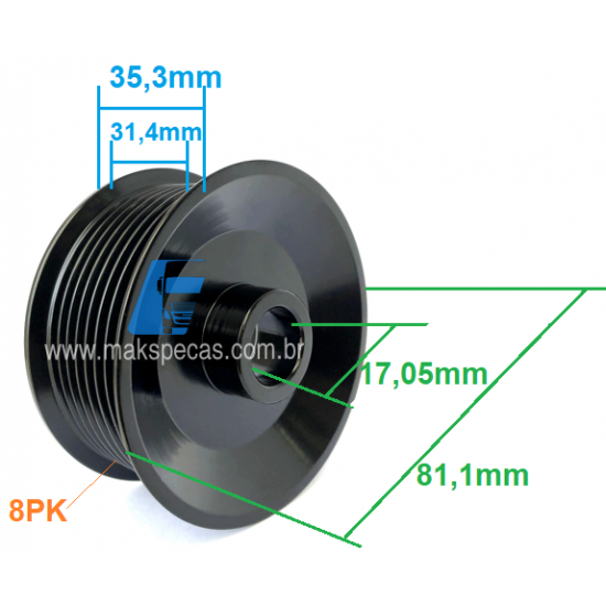 POL8891 - Polia para alternador Mitsubishi A003TA8891, Volvo 20804899, outros