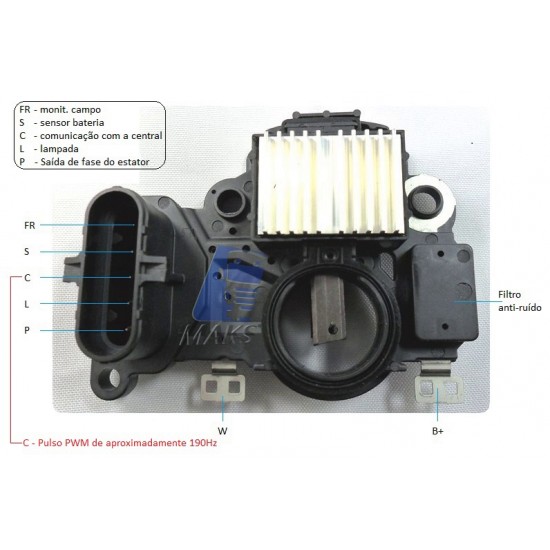 REG6393 - Regulador de tensão (voltagem) para alternador Mitsubishi A004TR6393 24V 130A Volvo FH12, FM12, FMX12, Volvo 2015 em diante