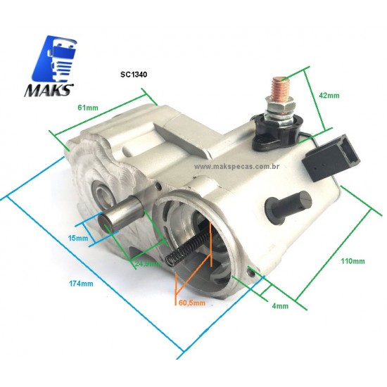 SC1340 - Mancal intermediário com solenóide montado  para motor de Partida tipo Denso 24V, 7,5Kw, 10dentes. Aplicação em Motores Cummins 4280001340.