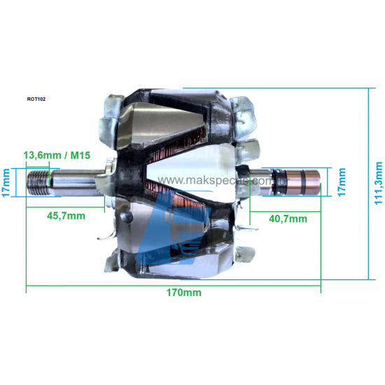 ROT102 - Rotor para alternador modelo Bosch 0124655102 24V 150A. Aplicação Volvo FH