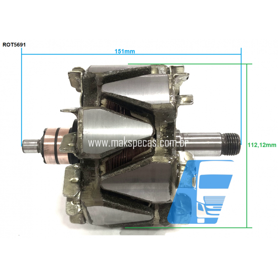 ROT5691 - Rotor para alternador eletrônico Mitsubishi Scania 440R 28V 100A A004TR5691 Scania 1884268, 573015, SC0573015 A004TR5691ZT, outros.