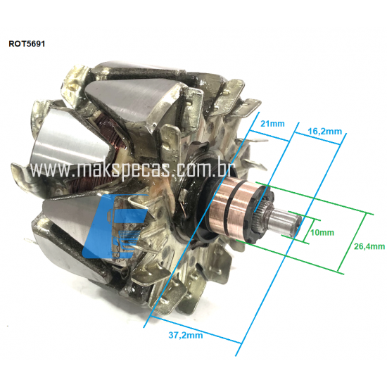 ROT5691 - Rotor para alternador eletrônico Mitsubishi Scania 440R 28V 100A A004TR5691 Scania 1884268, 573015, SC0573015 A004TR5691ZT, outros.