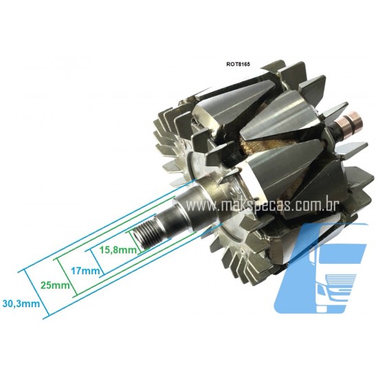 ROT8165 - Rotor para alternador modelo Prestolite 53160023, 24V, 190A, aplicação Scania