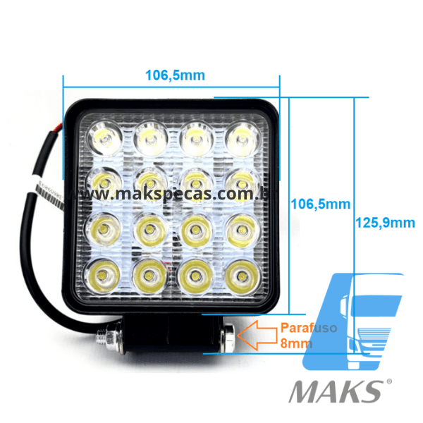 GLH00003 - Farol de Milha Led 48w 16 Led para veículos de passeio, 4x4, caminhões, ônibus, UTVs, quadriciclos, maquinas agrícolas, outros