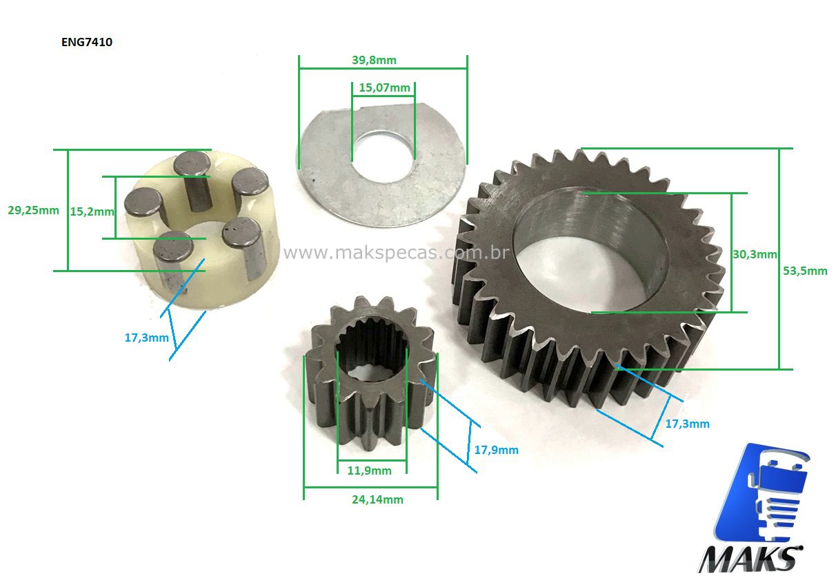 ENG7410 - Kit engrenagens da planetária para motor de arranque modelo Denso 2280007410 24V 7.8KW , John Deere, outros.
