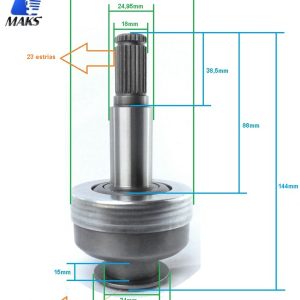 IMP39MT25 - Impulsor para motor de arranque modelo Delco Remy 39MT, DR10511410, Case, Fiat Allis, Mack, Navistar, Volvo. eixo 25mm
