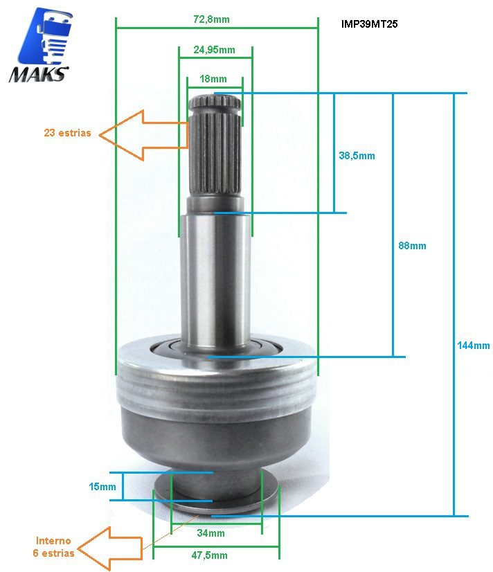 IMP39MT25 - Impulsor para motor de arranque modelo Delco Remy 39MT, DR10511410, Case, Fiat Allis, Mack, Navistar, Volvo. eixo 25mm