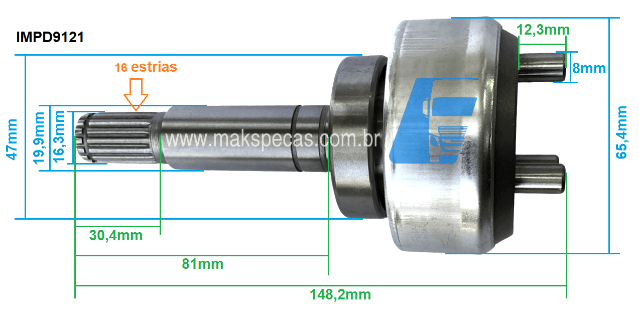 IMPD9121 - Impulsor para motor de arranque modelo Denso 428000-9121 24V 7,0kW aplicação Caterpillar