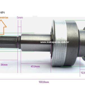 IMPM1171 - Embreagem (Impulsor ) para motor de partida Mitsubishi Série M9 5,5KW. Volvo, MBB, VW, IVECO, entre outras aplicações.