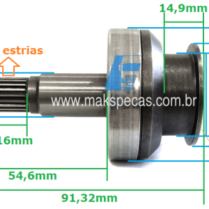 IMPM2000 - Impulsor mod Mitsubishi M191X94271 ZEM-2000 para motor de partida modelo Mitsubishi M008T80472 24V, 3.2 kW, 11 dentes CW, aplicação Caterpillar.