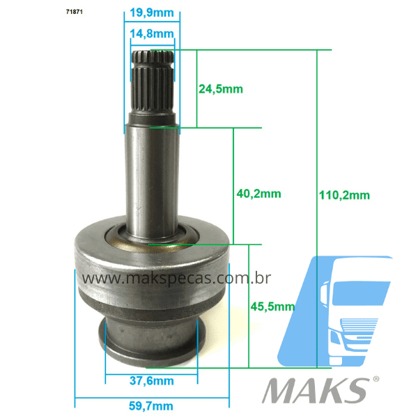 IMPM71871 - Impulsor para motor de arranque modelo Mitsubishi M008T71871 12V 2.5 kW, 9 dentes