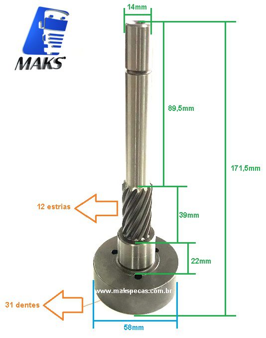 PLAN1721 - Eixo da planetária para motor de partida Delco Remy 28MT, MBB 1721