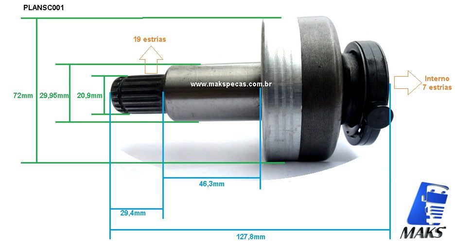 PLANSC001 - Impulsor (Embreagem) mod 2006209558 / 2007010160  ZEN 1806 para motor de partida tipo Bosch 0001241001, outros