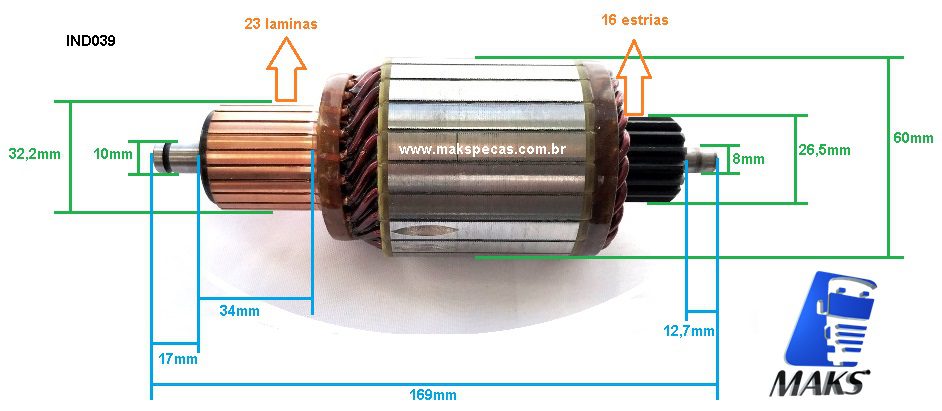 IND039 - Induzido Partida Bosch 24V MBB Atego 1218, 1718, 2425, Axor 2831