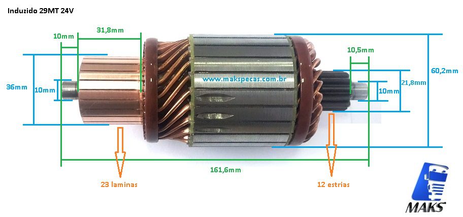 IND29MT24 - Induzido motor de partida mod DR 10515834 aplic motor part Delco Remy 29MT 24V diversos