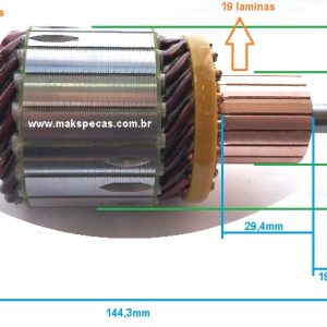 IND436 - Induzido para motor de arranque modelo Bosch EV 0001223010, 0001223505 Ford /Cummins 12V