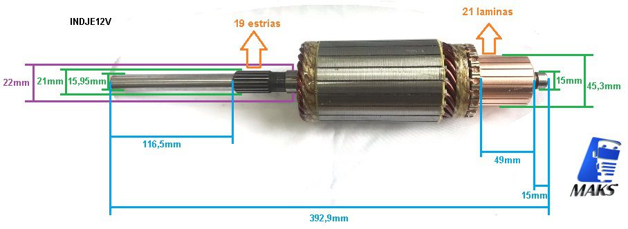INDJE12 -  Induzido para motor de arranque tipo Bosch JE 12V 9000453067, aplicação MBB
