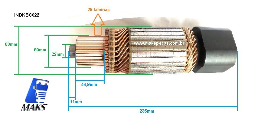 INDKBC022 - Induzido para motor de partida Bosch ou Delco Remy KB ( PEQUENO ) 24V