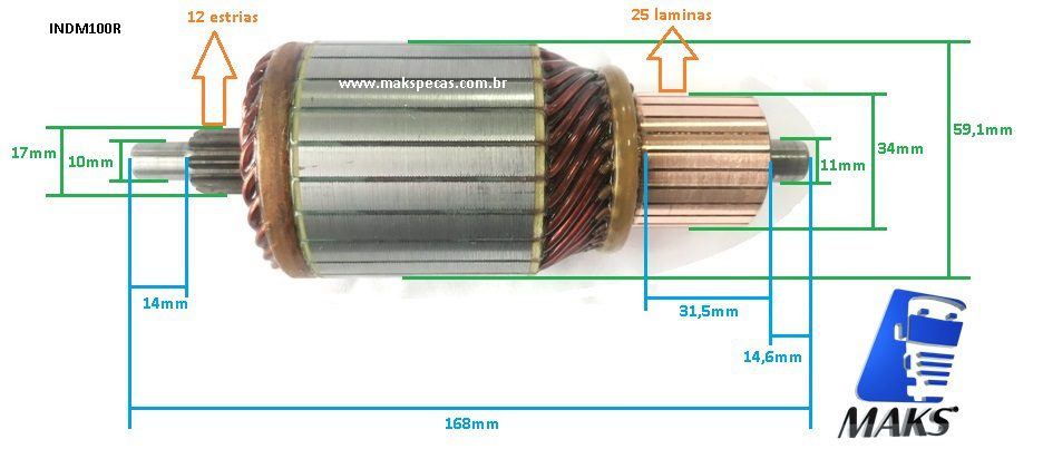INDM100R - Induzido para motor de partida Prestolite 24V M100R