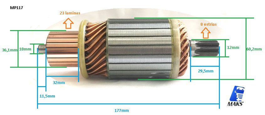 MP117 - Induzido para motor de partida Delco Remy 28MT 24V MBB 1721/1722
