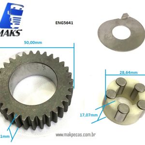 ENG5641 - Kit engrenagens e rolamento para motor de arranque modelo Denso 24V, 4,5Kw. Aplicação Iveco, Case, Caterpillar, New Holand, Toyota