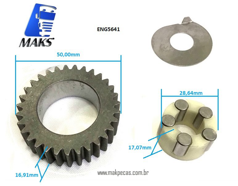 ENG5641 - Kit engrenagens e rolamento para motor de arranque modelo Denso 24V, 4,5Kw. Aplicação Iveco, Case, Caterpillar, New Holand, Toyota