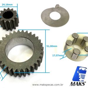 ENG7550 - Kit engrenagens e rolamento da planetária do motor de arranque modelo Denso N940, 2280007550, STR70278, 24V 5,5KW Iveco, Case, Caterpillar, outros.