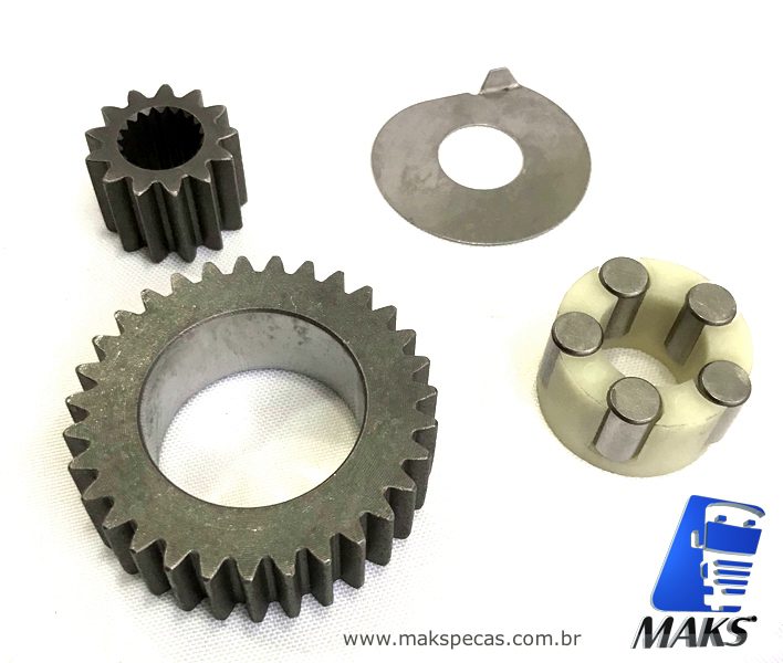 ENG7550 - Kit engrenagens e rolamento da planetária do motor de arranque modelo Denso N940, 2280007550, STR70278, 24V 5,5KW Iveco, Case, Caterpillar, outros.