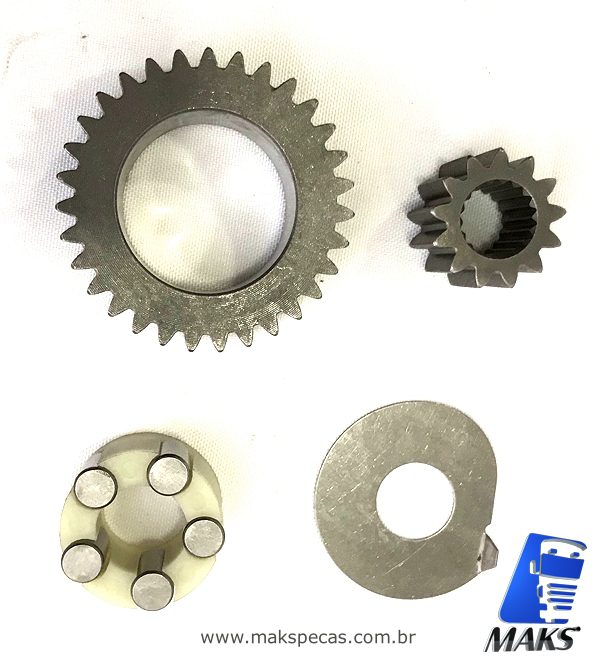 ENG7550 - Kit engrenagens e rolamento da planetária do motor de arranque modelo Denso N940, 2280007550, STR70278, 24V 5,5KW Iveco, Case, Caterpillar, outros.