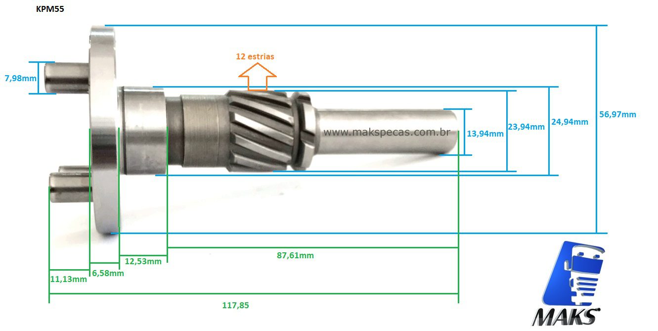 KPM55 - Kit Planetária sem impulsor para motor de partida tipo Mitsubishi Linha M9 5.5kW. Diversas aplicações, consulte a lista abaixo.