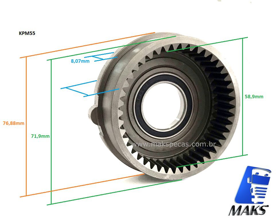 KPM55 - Kit Planetária sem impulsor para motor de partida tipo Mitsubishi Linha M9 5.5kW. Diversas aplicações, consulte a lista abaixo.