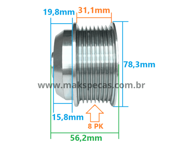 POL6393 - Polia para alternador Mitsubishi A004TR6393 24V 110A Volvo FH12, FM12, FMX12