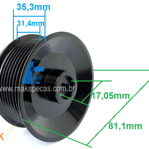 POL8891 - Polia para alternador Mitsubishi A003TA8891, Volvo 20804899, outros