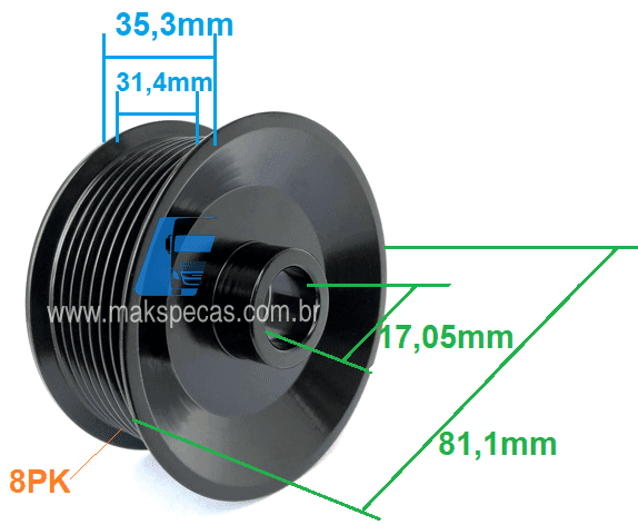 POL8891 - Polia para alternador Mitsubishi A003TA8891, Volvo 20804899, outros