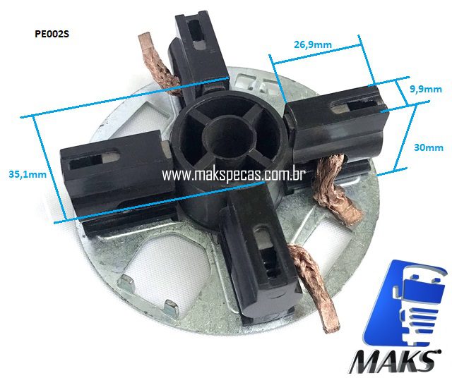 PE002S - Porta escovas (2004336100) para motor de arranque (partida) Bosch F042002135, (mesmo 0001261002 Geração 2) HXF95-L 24V. Aplicação Scania Highline série 3/4/5.