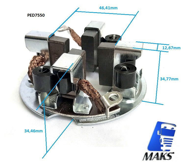 PED7550 - ​Porta escovas motor de arranque tipo Denso N940, 2280007550, STR70278, 24V 5,5KW 10dentes, aplicação Iveco Cursor.