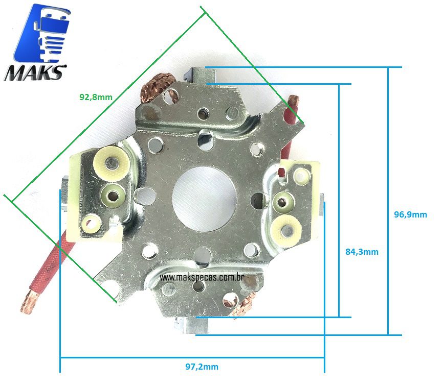 PEL94 - Porta escovas para motor de partida Bosch JF "Alemão" 0001368301. Aplicação Scania, MBB, Iveco, Fiat, Case.