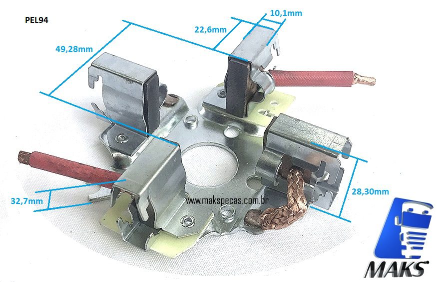 PEL94 - Porta escovas para motor de partida Bosch JF "Alemão" 0001368301. Aplicação Scania, MBB, Iveco, Fiat, Case.