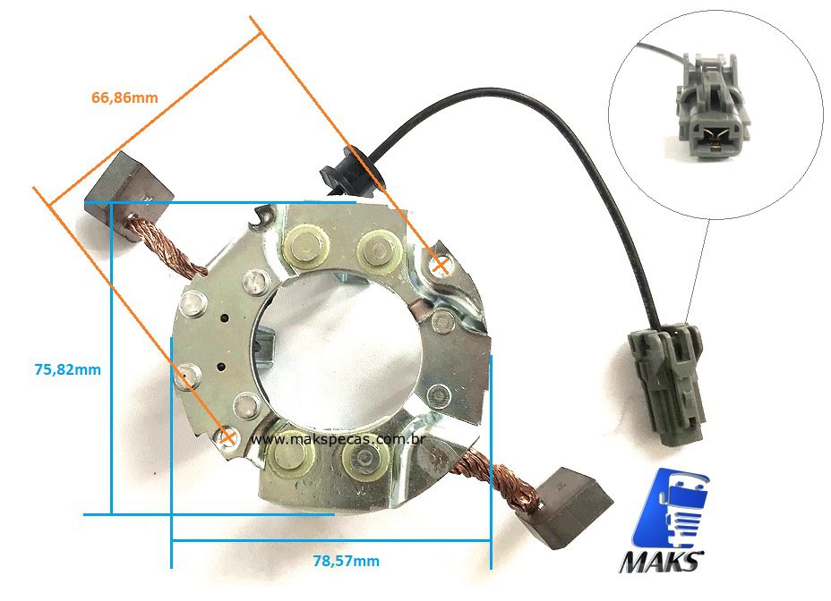 PEM1171TH - Porta escovas com sensor térmico para motor de arranque modelo Mitsubishi M9, 5.5kW, 24V. Aplicação Volvo, Cummins.