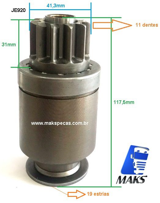 JE920 - Pinhão impulsor para motor de partida Bosch JE 0001371006 Scania, outros