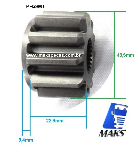 PH39MT - Kit pinhão para motor de partida Delco Remy 8200519 12 dentes, MBB Axor, 2035, 2040, 2044, 2540, 2044, 2540, 2544, 2640, 2644, 3340, 4140, O500RS, RSD, OM457LAE