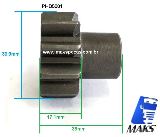 PHD5001 - Kit pinhão para motor de arranque tipo Denso 228000-5001 24V, 10 dentes. Aplicação Cummins 3282626, 3675289RX, 3957596, Komatsu 600-863-5110, 600-863-5111, Nippondenso 228000-5000, 228000-5001, 228000-5002, 228000-5003, 9722809-50