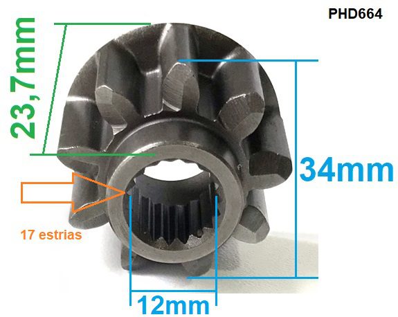PHD664 - Kit pinhão para motor de arranque modelo Denso 228000-0664 12V 1,4 KW 9 dentes CW aplicação KUBOTA , BOBCAT, BOMAG , CASE