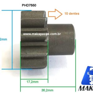 PHD7550 - Kit pinhão para motor de Partida tipo Denso 228000-7550 24V, 5,5Kw, 10dentes. Aplicação Iveco Cursor.
